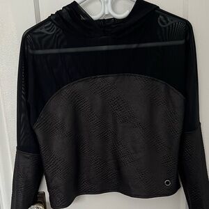 Black faux leather and mesh hoodie